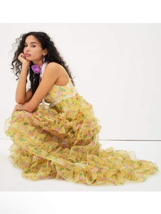 For Love And Lemons Dresses & Skirts - For Love & Lemons Vikki Yellow Floral Ruffled Maxi Dress NWT $315